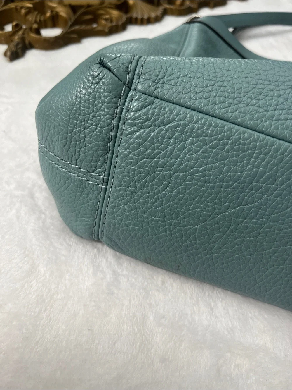 Coach Blue Pebbled Leather Shoulder Bag with Silver Hardware